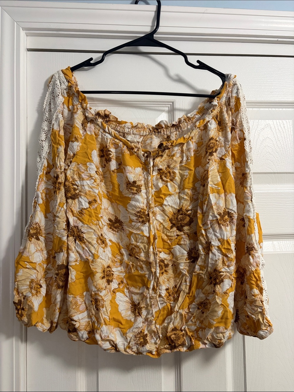 Maurices Mustard Yellow Floral Off-Shoulder Blouse